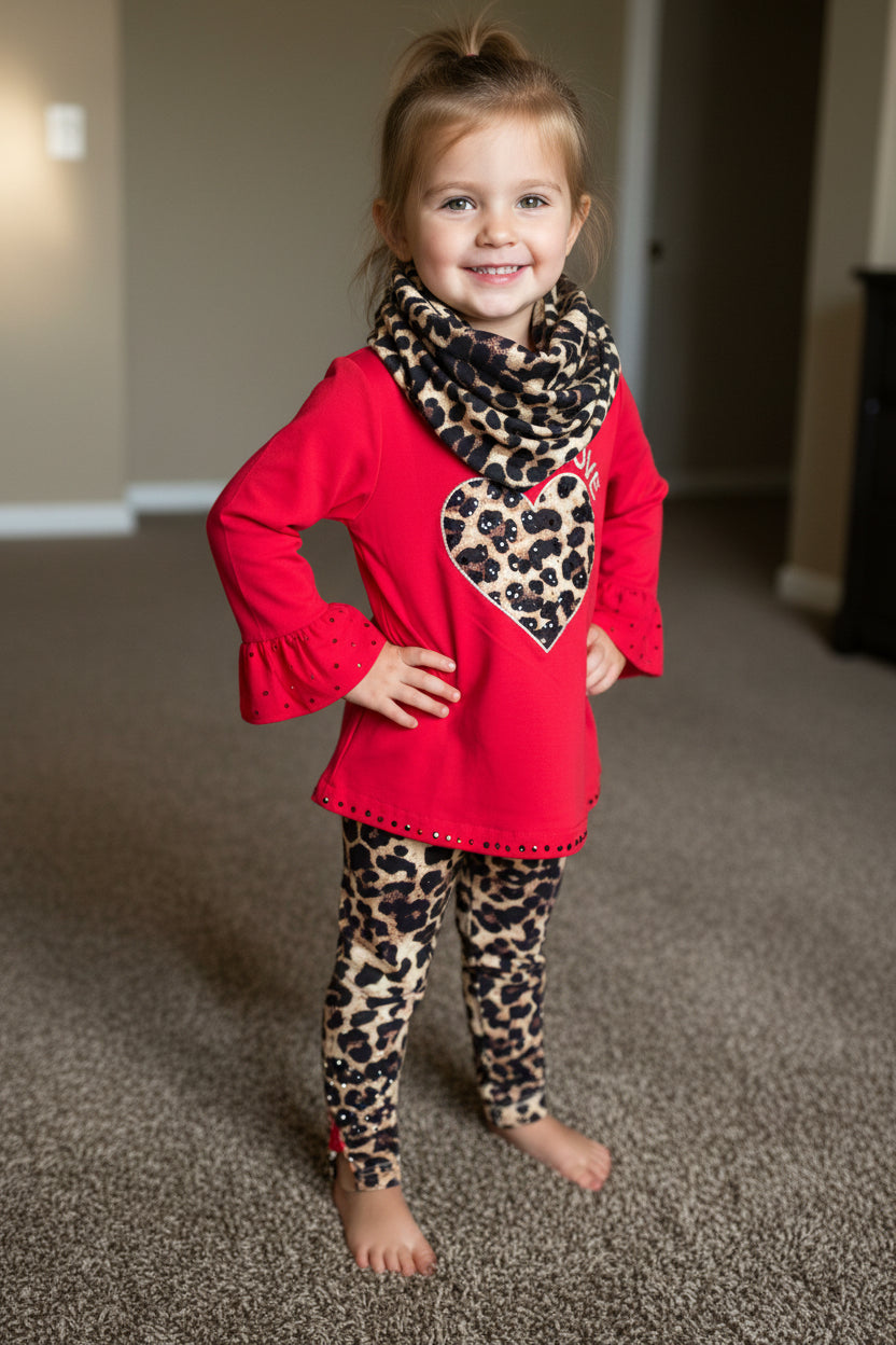 3pc Red and Cheetah girls outfit