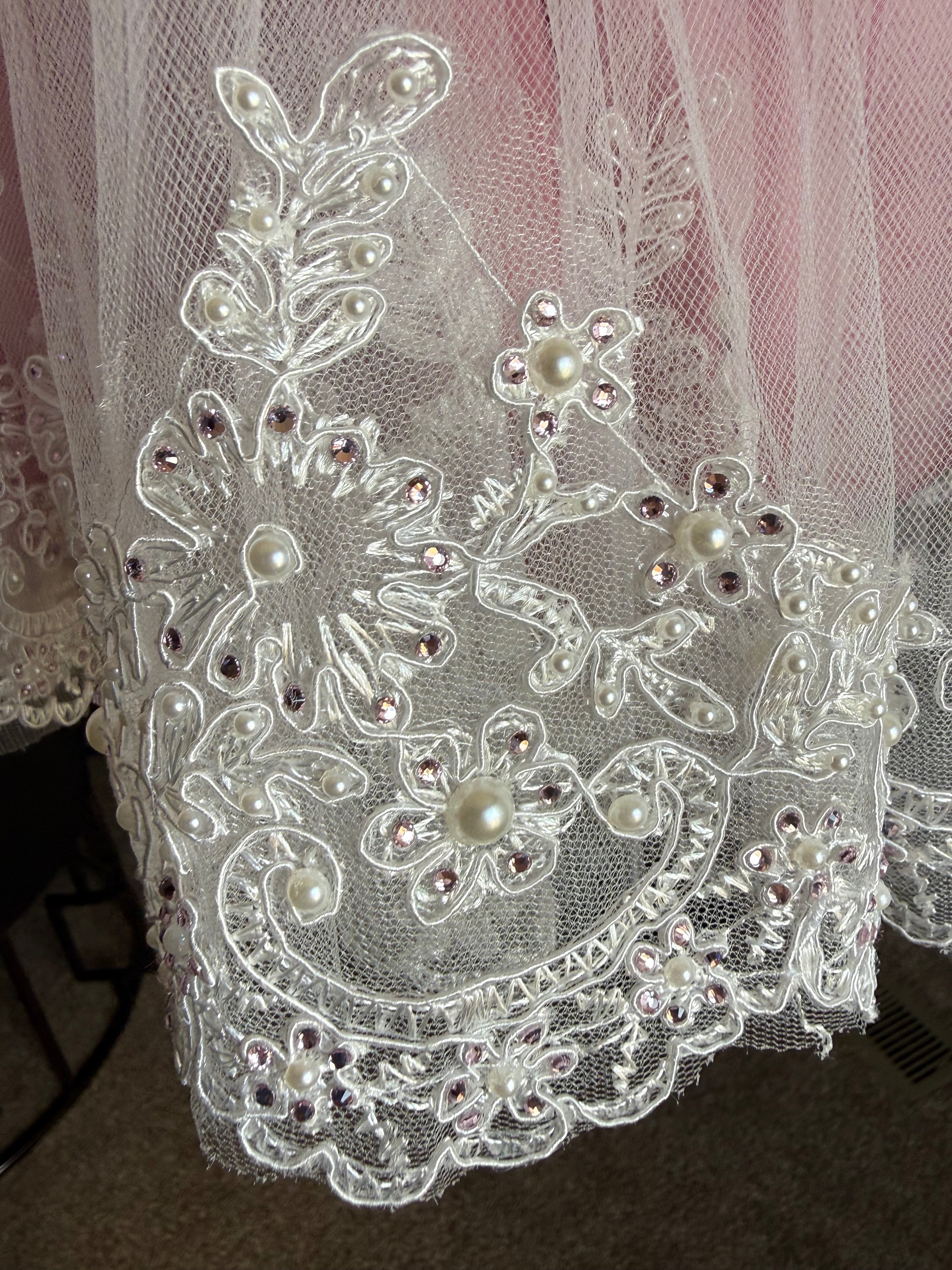 Cream and Rose Pink Lace Dress with Gorgeous Bow and Matching Headband-Size 5