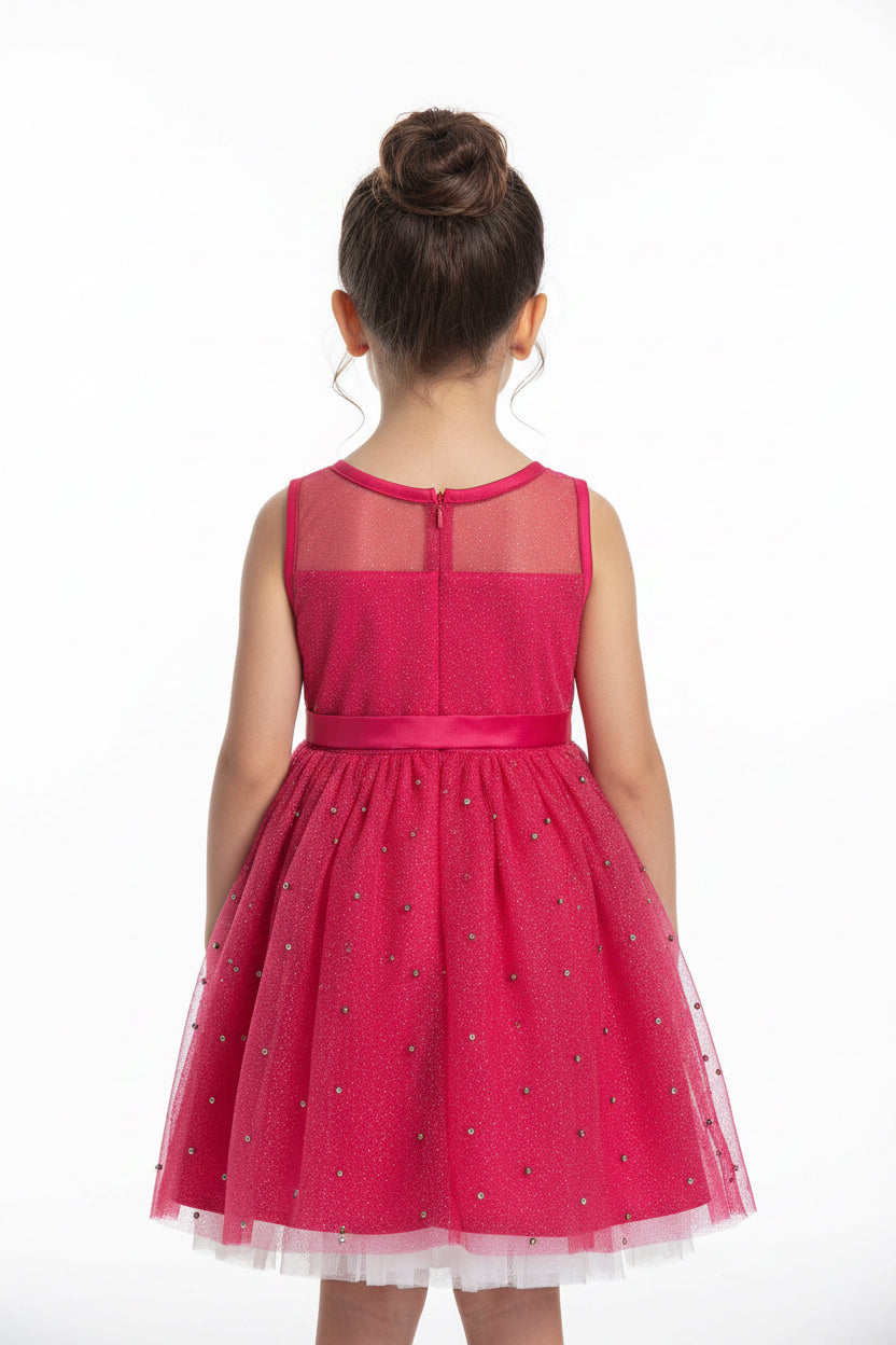 Girls Red Dress with Gold Beads-4T