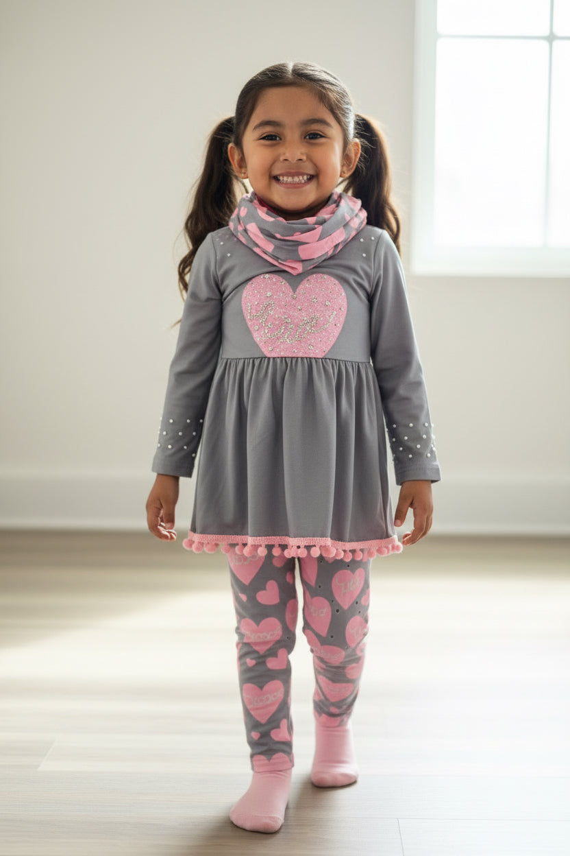 Girls 3pc Love and Kisses Outfit Sz 2T